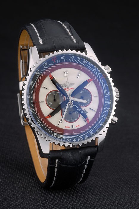 Breitling Certified Beige Dial Chronograph Black Leather Strap 80177